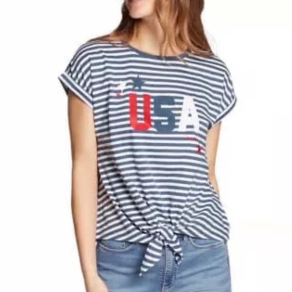 Eddie Bauer Blue & White Striped USA Short Sleeve Shirt